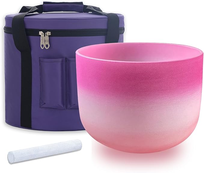 KVKA 10 Inch F Note Heart Chakra Rainbow Quartz Frosted Crystal Singing Bowl with Carrying Case for Sound Healing Yoga Bath - Bloomnest