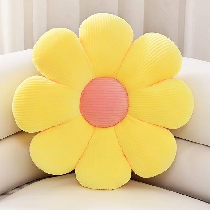 Sioloc flower pillow,flower Shaped Throw Pillow Butt Cushion flower Floor Pillow,Seating Cushion,Cute Room decor & Plush Pillow for bedroom sofa chair(Yellow,23.6'')