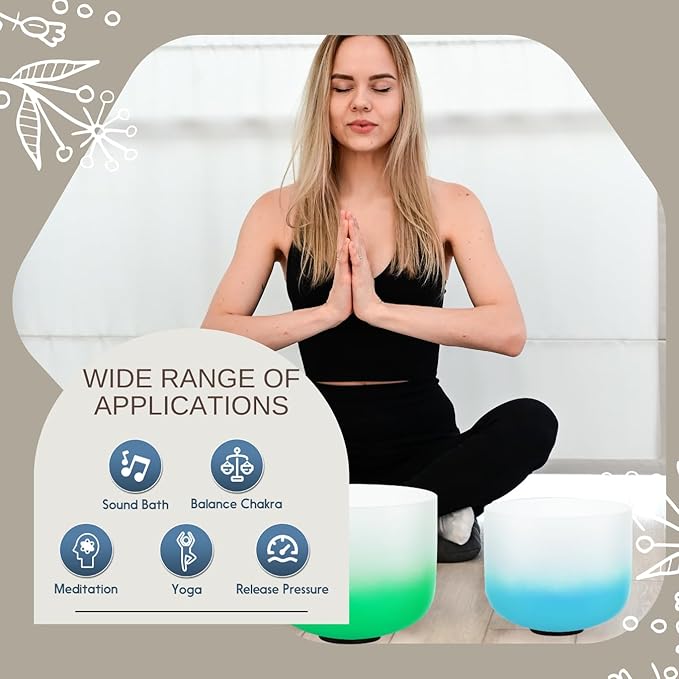 6-12inch 432hz Quartz Crystal Singing Bowls Set of 7, for Healing Mindfulness Meditation Yoga Sound Baths - Bloomnest