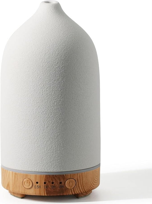 Diffuserlove Ceramic Essential Oil Diffuser 160ML Aromatherapy Diffuser for Home Bedroom Room Cool Mist Humidifier Stone Air Diffusers with Yellow Wood Pattern Base (Size:6.8" H x 3.6" W) - Bloomnest
