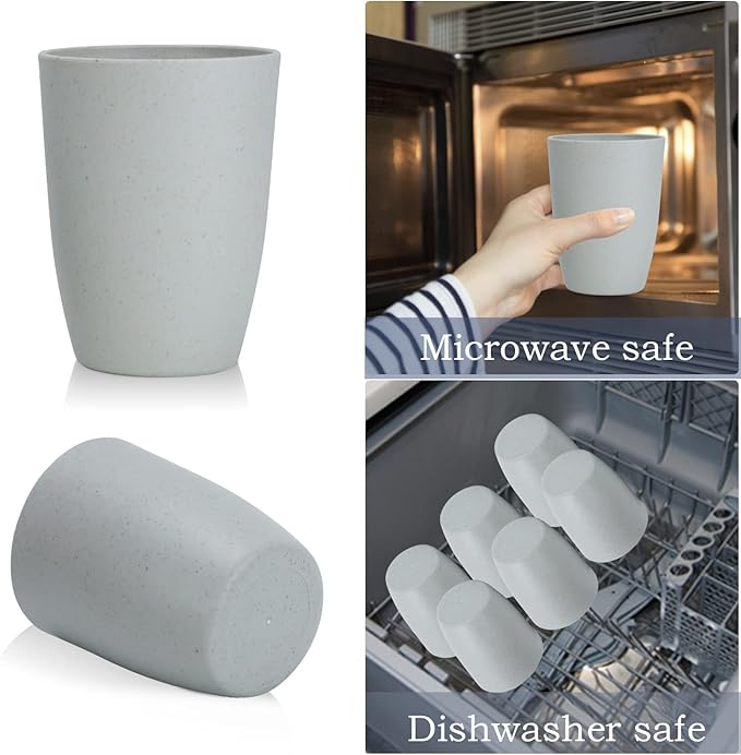 Wheat Straw Cups 8 PCS Good Alternative to Plastic Reusable Cups 20 oz Unbreakable Drinking Cup Reusable Dishwasher Safe Water Plastic Glasses Light Grey - Bloomnest