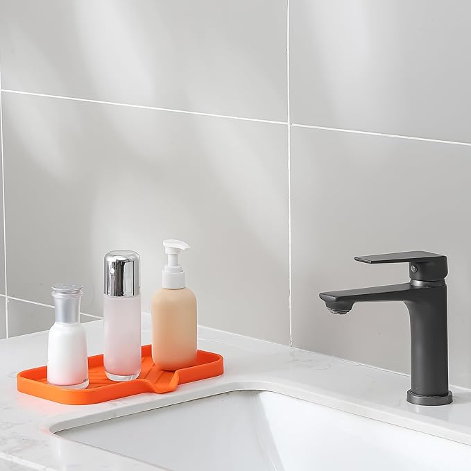 Silicone Bathroom Soap Dishes with Drain Spout-Bathroom and Kitchen Sink Organizer,Sponge Holder,Dish Soap Tray,Perfect for Dispenser,Scrubber,Bottle,Cup on Sink or Counter-Orange 9.6"×5.3" - Bloomnest
