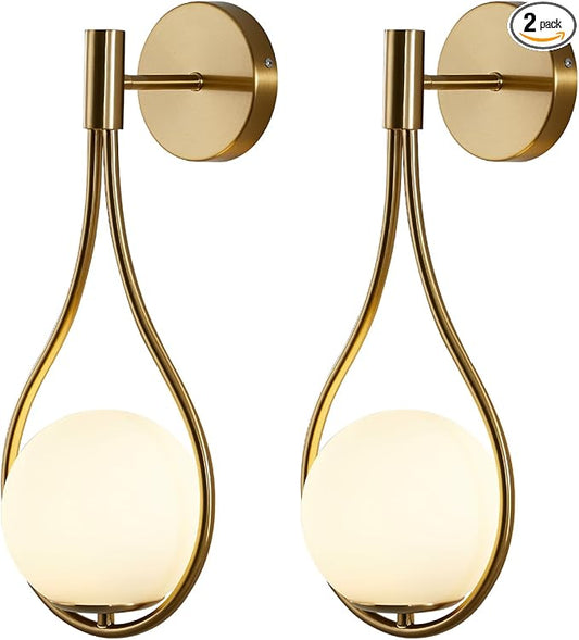 KCO Wall Sconce Mid-Century Drop Design Wall Mounted Light Brushed Brass Wall Lamps, Wall Mount Light Fixture for Bedside Living Room (2 Pack) - Bloomnest
