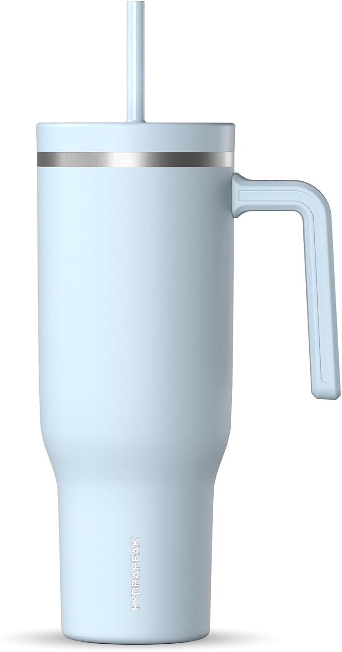 Hydrapeak Voyager 40 Oz Stainless Steel Tumbler with Handle, Insulated Water Bottle With Straw & Lid, Cupholder Friendly Reusable Travel Mug (Powder Blue) - Bloomnest