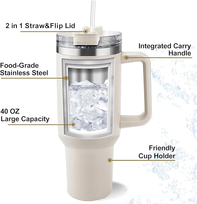 ThermoThrill Ships Next Day, Personalized 40 Oz Tumbler with Handle and Straw Custom Tumbler with Text Stainless Steel Mug Birthday Gifts for Women - Bloomnest