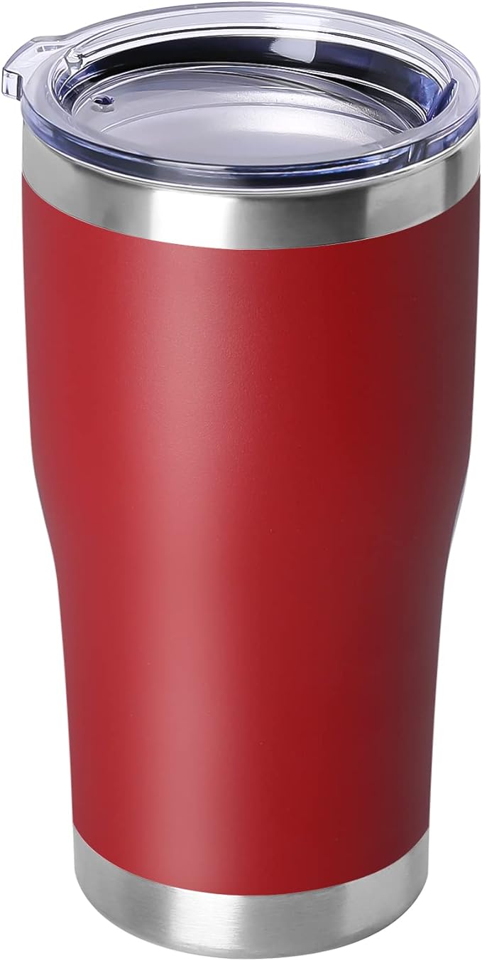 DOMICARE 20oz Tumbler with Lid Stainless Steel Tumblers Bulk, Double Wall Vacuum Insulated Coffee Travel Mug Powder Coated Tumbler, 1 Count (Pack of 1) Red - Bloomnest