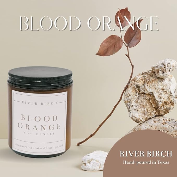 River Birch Candles Blood Orange Scented Candle | Premium, All-Natural, Non-Toxic, Soy Amber Jar Candles | 8.5oz 40 Hr Burn Time | Cozy Relaxing Gifts for Home - Bloomnest