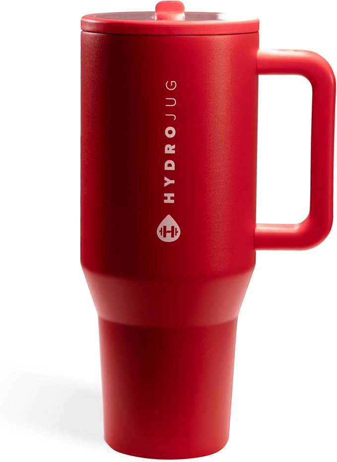 HydroJug Traveler - 32 oz Water Bottle with Handle & Flip Straw - Fits in Cup Holder, Leak Resistant Tumbler-Reusable Insulated Stainless Steel & Rubber Base - Gifts for Women & Men, Alumni Red - Bloomnest