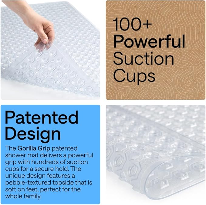 GORILLA GRIP Patented Square Shower Stall Mat, Small Bathtub Floor Mats for Stand Up Showers, Suction Cups and Drainage Holes, Machine Wash, Soft on Feet, Bathroom Accessories 21x21 Inch, 2 Pack Clear - Bloomnest