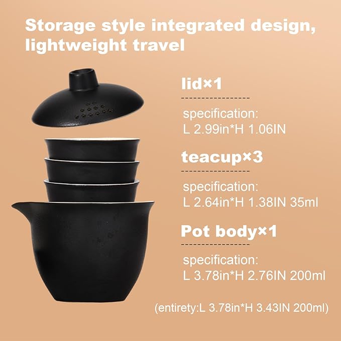 Porcelain Chinese Gongfu Tea Sets for Adults Portable Kungfu Teapot and Cup Set Small Ceramic Tea Party Set Travel Teaset with Lid for Home Gifting Outdoor and Office (Black) - Bloomnest