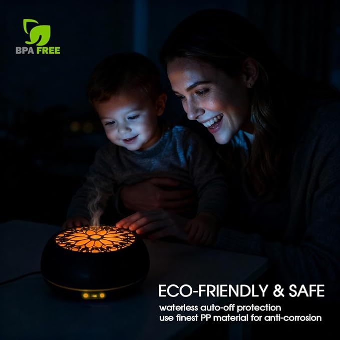 550ml Large Capacity Essential Oil Diffuser with 6 Aromatherapy Oils Set,Ultrasonic Air Humidifier with Timer and 7 Color LED Night Light Waterless Auto-Off Dark Wood Grain - Bloomnest