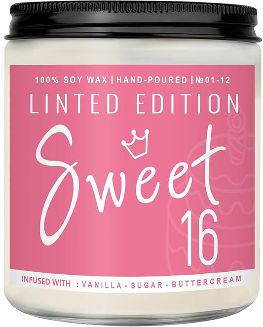 16th Birthday Gifts for Women, Perfect Birthday Present, Funny Presents for Mom, Friends, Wife, Sister, 7oz Vanilla Cream-Scented Candle - Bloomnest