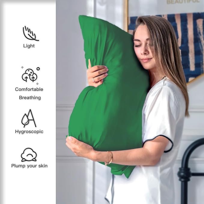 Natural Mulberry Silk Pillowcase for Hair and Skin Queen Size 20"X30" Pillow Case with Hidden Zipper Soft Breathable Smooth Cooling Silk Pillow Covers for Sleeping (Olive Green,Queen,1Pcs) - Bloomnest