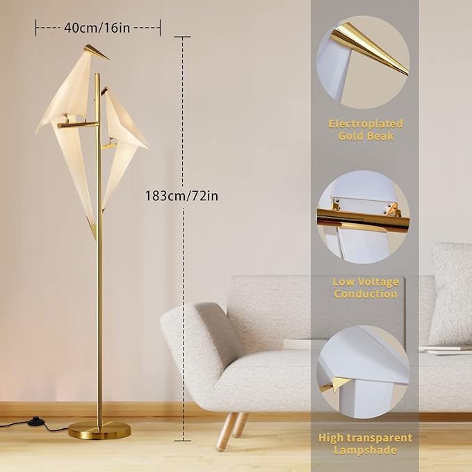 MORE CHANGE 68In Modern LED Floor Lamp, Bird Floor Light Gold Metal Fixtures for Living Room Bedroom Dinning Room Office (2 Birds) - Bloomnest
