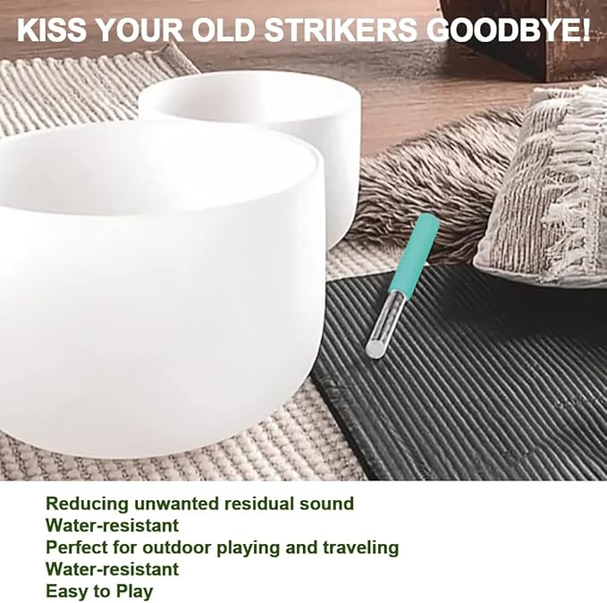 Singing Bowl Mallet Clear Acrylic Base Rubber Striker Mallet for Playing Quartz Crystal Singing Bowl with Bundle Pocket (Green) - Bloomnest