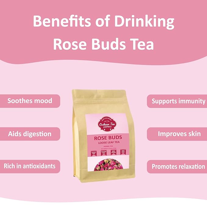 Ovikaso Tea, Dried Rose Buds, 4 oz (300+ Cups), 100% Natural, Direct From Source, Food grade, Non-GMO, No Caffeine, Use in Tea, Baking, Crafts, Cocktail, Wedding, Herbal Tea - Bloomnest