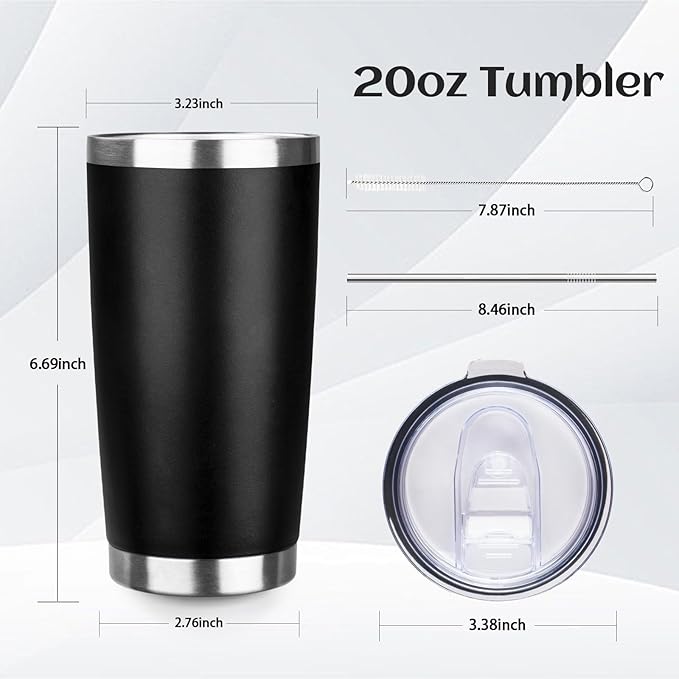 20oz Tumbler Bulk with Lid and Straw, Stainless Steel Double Wall Vacuum Insulated Travel Mug, Powder Coated Coffee Cups for Hot and Cold Drinks,Funny Gifts for Women Men(Black,4) - Bloomnest