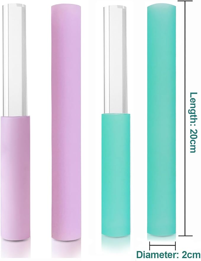4 Pcs Singing Bowl Mallet Set Includes Solid and Hollow Acrylic Silicone Rubber Striker Mallet for Playing Quartz Crystal Singing Bowls with Bundle Pocket(PurpleGreen) - Bloomnest