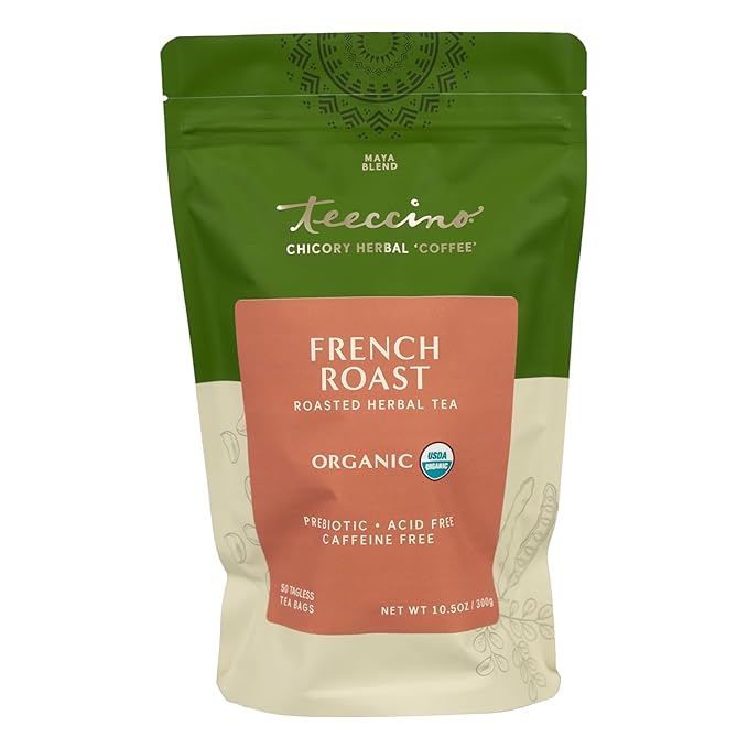 Teeccino French Roast Herbal Tea - Rich & Roasted Herbal Tea That’s Caffeine Free & Prebiotic for Natural Energy, Coffee Alternative, 50 Tagless Eco-Friendly Tea Bags - Bloomnest