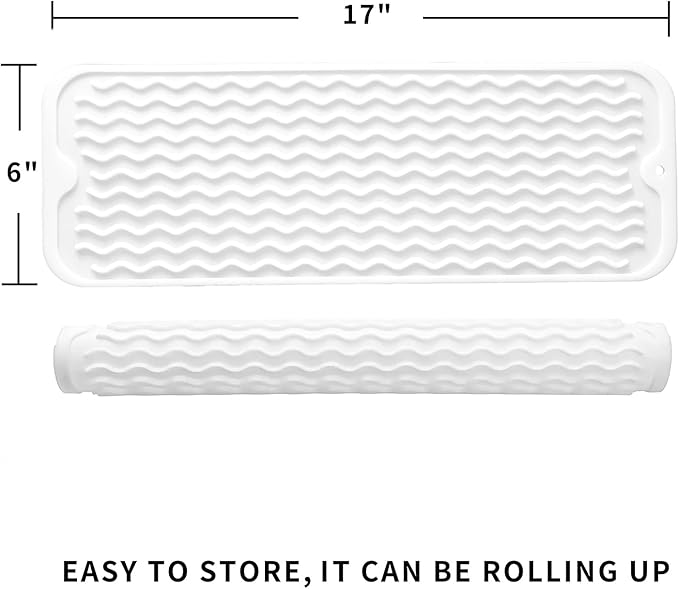 Silicone Dish Drying Mat for Multiple Usage,Easy clean,Eco-friendly,Heat-resistant Silicone Mat for Kitchen Counter,Sink,Bar,Bottle,or Cup White M 17 inches x 6 inches - Bloomnest