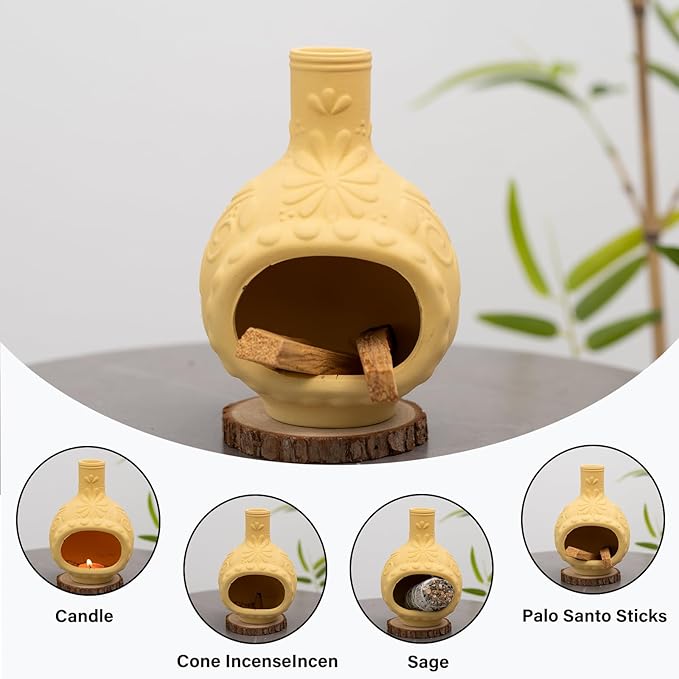 Handmade Ceramic Palo Santo Burner&Incense Holder-Mini Chimenea Dish for Sage Sticks,Copal,and Meditation Decor-Natural Clay Smudge Pot with Aromatic Design,Anxiety Relief Gifts for Women - Bloomnest