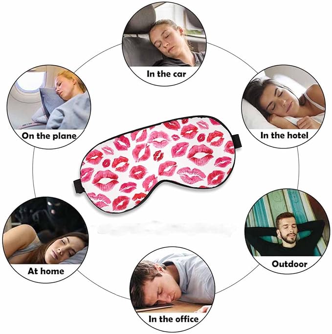 Kiss Sleep Eye Mask Lipstick Red Pink Lips Men Women Sleep Mask with Adjustable Strap Eye Cover Eye Shade for Travel, Nap,Meditation - Bloomnest