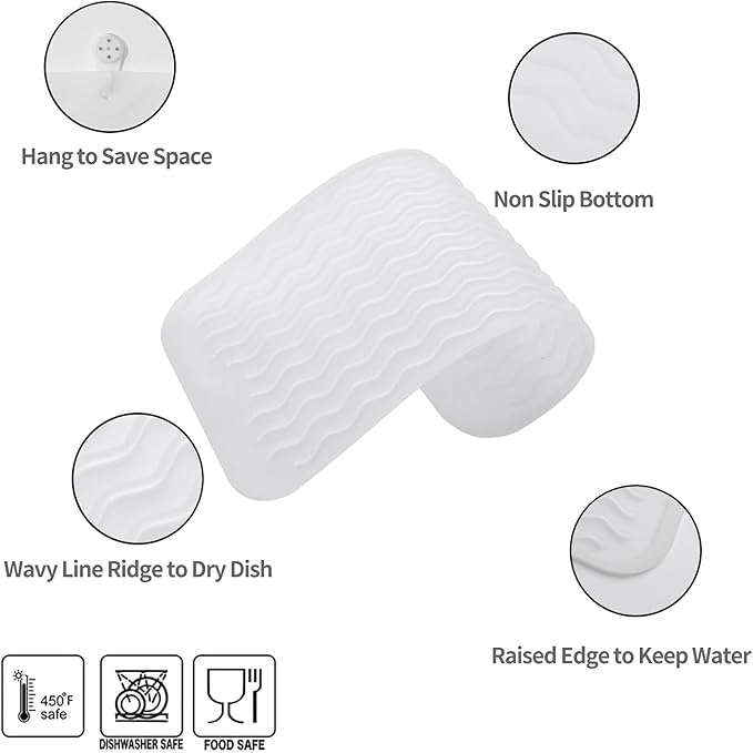 Silicone Dish Drying Mat for Multiple Usage,Easy clean,Eco-friendly,Heat-resistant Silicone Mat for Kitchen Counter or Sink,Refrigerator or Drawer Liner Translucent S 12 inches x 6 inches - Bloomnest