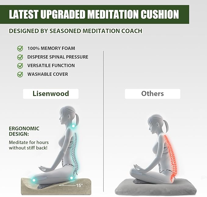 Meditation Cushion - Floor Pillow, Enlarge High Density Extremely Firm, Large Big Foam Floor Cushion Seating for Adults - Premium Yoga Pillows for Adults Gifts for Women, Men Khaki - Bloomnest