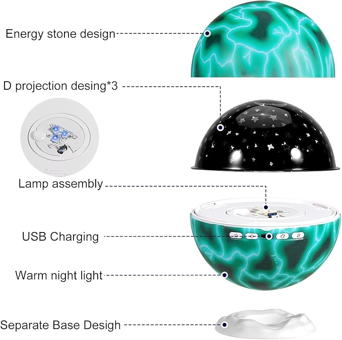 Night Light for Kids, Night Light Projector with 3 Films Stars,Oceans,Dinosaurs,360° Rotation Ceiling Projector Kids Night Lamp Rechargeable,Birthday Christmas Fun Gifts for 1-6-14 Year Old Girls Boys - Bloomnest