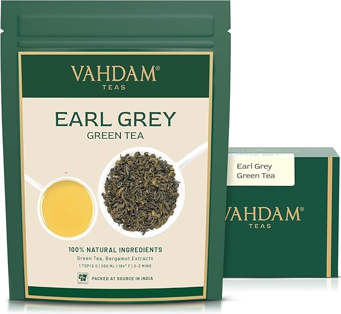 VAHDAM, Earl Grey Citrus Green Tea Loose Leaf (50+ Cups, 3.5 oz) Loose Leaf Earl Grey Green Tea With Pure Bergamot Oil | High Elevation Grown | Vacuum Sealed for Freshness - Bloomnest