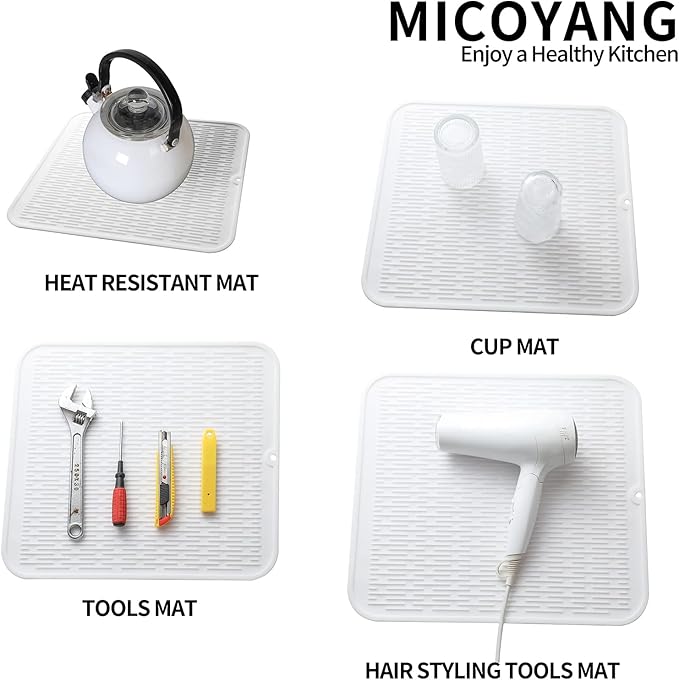 Silicone Dish Drying Mat for Multiple Usage,Easy clean,Eco-friendly,Heat-resistant Silicone Mat for Kitchen Counter or Sink,Refrigerator or Drawer Liner White 2XL 24 inches x 18 inches - Bloomnest