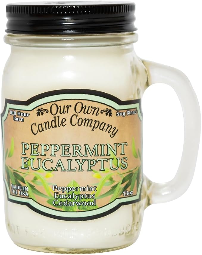 Our Own Candle Company, Peppermint Eucalyptus Scented Mason Jar Candle, 100 Hour Burn Time, 13 Ounces - Bloomnest