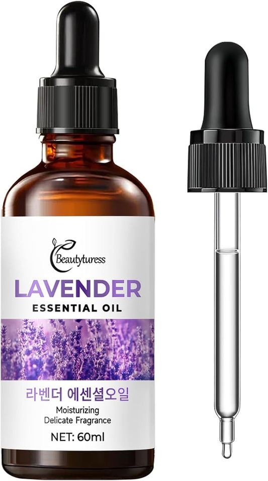 Lavender Essential Oil - 100% Pure & Natural Therapeutic Grade for Aromatherapy Diffuser, Skin & Hair Care - Relaxing & Calming Scent for Sleep Support - Large 60 mL Glass Bottle with Dropper OKADY