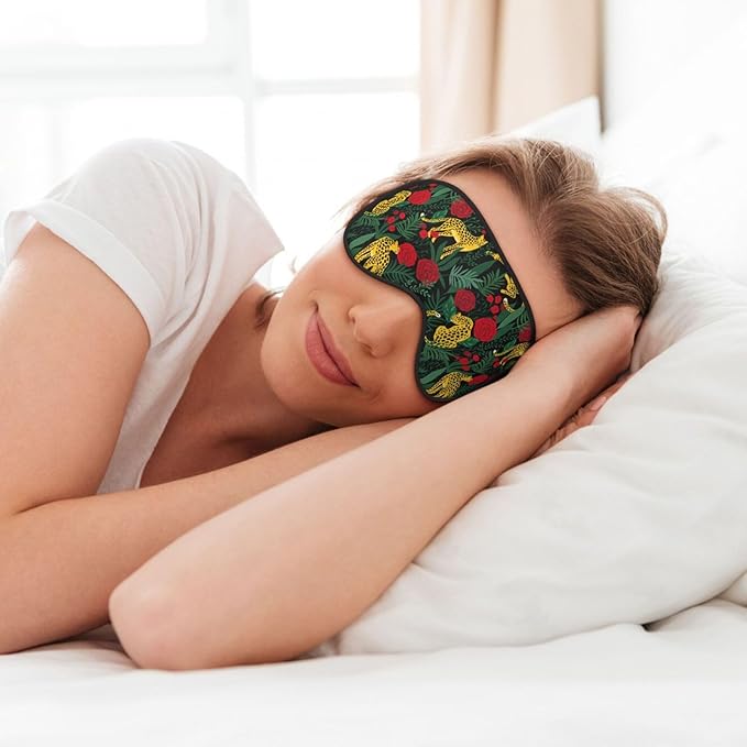 Leopard Tropical Palm Rose Sleep Mask - Soft Comfort Eye Shade - Blackout Eye Cover for Deep Rest Travel Nap Meditation - Bloomnest