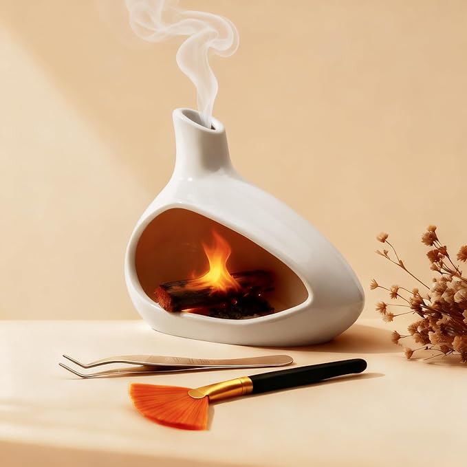 Palo Santo Holder, Ceramic Incense Burner for Sticks Sage Holders Cone Burning Smudge Bowl with Ash Brush for Meditation Yoga Spa Room Decor (White) - Bloomnest