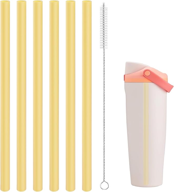 Straws Replacement Compatible with Owala Freepsip 24oz,32oz Water Bottle,Replacement Parts For Owala Free Sip Sway 30 oz,Include 6 BPA-FREE Straws and 1 Cleaning Brush,Yellow Bubrike