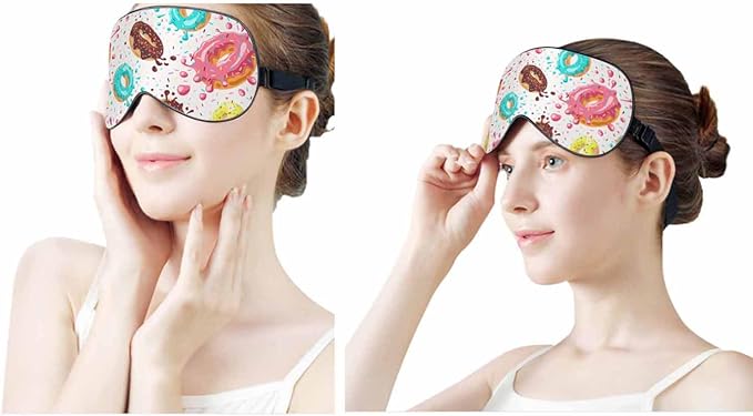 Donuts Sleep Eye Mask Pink Chocolate Lemon Blue Mint Glaze Falling Splashes Colored Glaze Sprinkles Men Women Sleep Mask with Adjustable Strap Eye Cover Eye Shade for Travel, Nap,Meditation - Bloomnest
