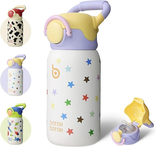 BOTTLE BOTTLE Kids Insulated Water Bottle with Straw Lid and Handle 16 oz Stainless Steel Vacuum Tumbler Water Bottles for School Outdoor Travel Gifts for Boys and Girls Stellar Pop - Bloomnest