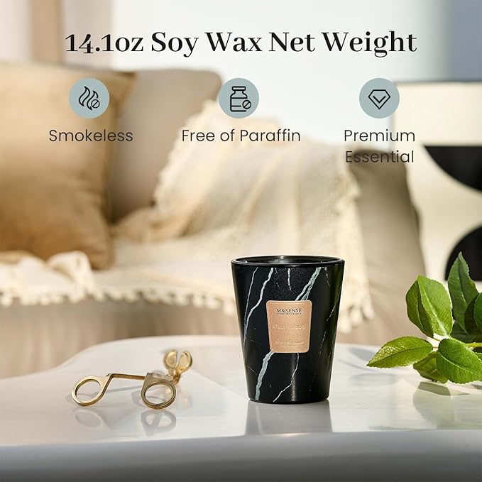 M&SENSE OudWood Scented Candles for Home, Lead-Free Wick Highly Scented Jar Candles, 14.1 Oz 80 Hours Lasting Burning Candles Gifts for Women, Relaxing Aromatherapy Candle for Stress Relief - Bloomnest