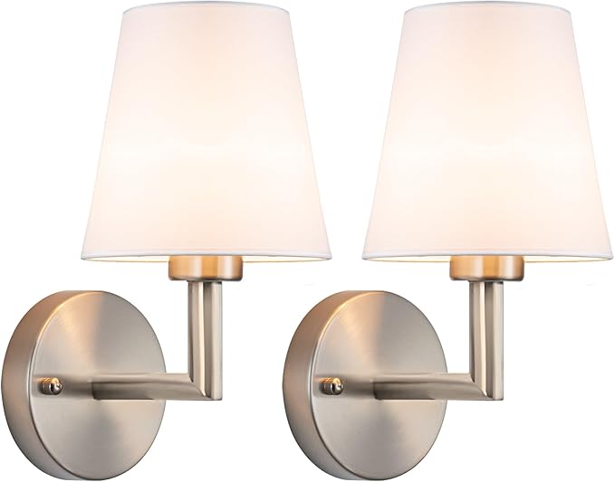 Battery Operated Wall Sconces Set of 2 with RGB Bulb for Bedroom Living Room Bathroom(Nickel-13inch) - Bloomnest