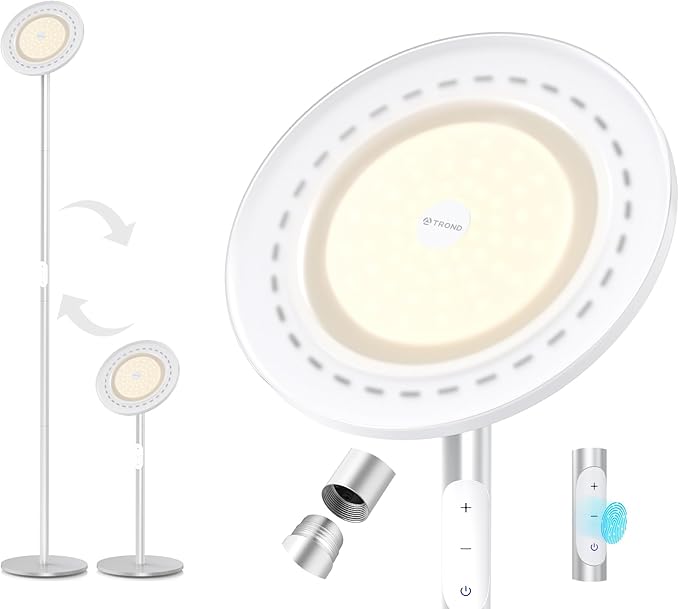 TROND Floor Lamp, 5000LM Super Bright Sky LED Modern Torchiere Standing Lamp, 3000K Warm White with 5-Level Dimmable, 71 in Tall Pole Light, 30-Minute Timer, Modular Rod, Wall Switch Compatible - Bloomnest