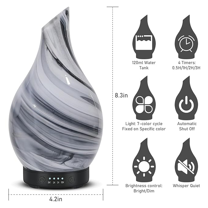 Oil Diffuser & Essential Oils Set - Aromatherapy Diffuser with 6 Essential Oils Set, Ultrasonic Cool Mist Oil Diffusers for Essential Oils, 4 Timer & 7 LED Light, with Auto Shut-Off Protection Gifts - Bloomnest