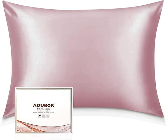 Adubor 100% Silk Pillowcase - Mulberry Silk Pillow Cases, 23 Momme 6A Grade Fibers, Silk Pillow Case for Hair and Skin Health, with Hidden Zipper (King 20''×36'', Medium Pink, 1PC) - Bloomnest