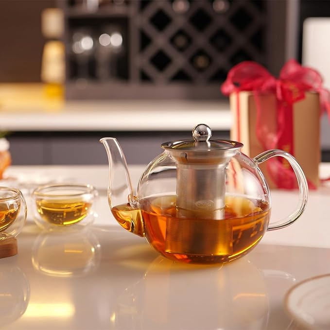 CNGLASS 600ml Glass Teapot with Removable Infuser,Clear Tea Kettle Stovetop Safe,Blooming and Loose Leaf Tea Maker - Bloomnest