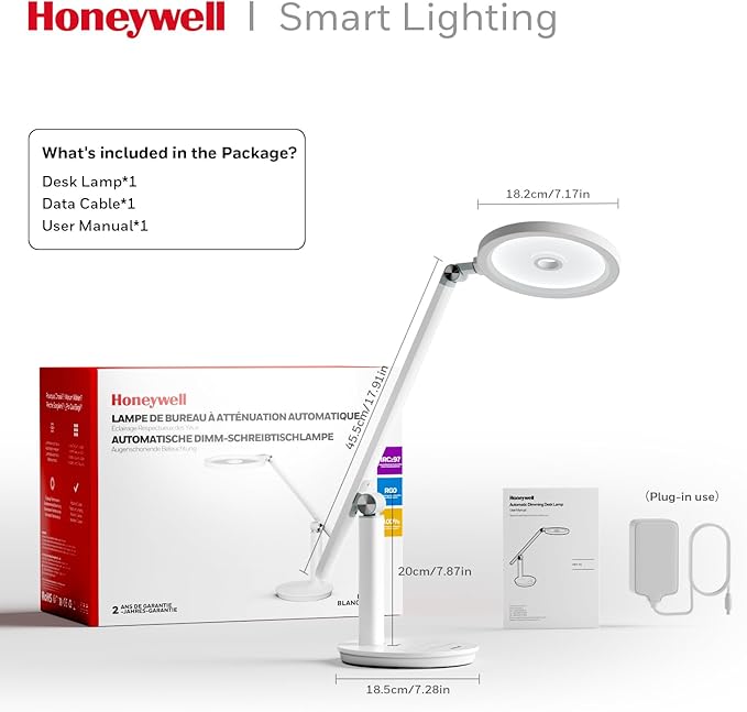 Honeywell Desk Lamp for Home Office, H6 Sunturalux™ Eye-Caring Led Desk Light, 800LM Dimmable Desk Lamp with Timer, Touch Control Tall Desk Reading Light, Table Lamp for Circle Webcam, Study, Bedroom - Bloomnest