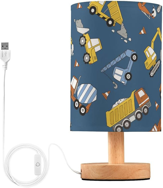 Yuiboo Table Lamps Night Stand Lamps Classic Colorful Construction Trucks Navy Blue Table Lamps for Kids Bedroom de mesa - Bloomnest