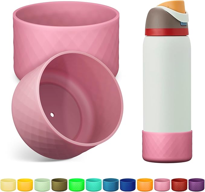 2PCS Silicone Water Bottle Boot for Owala 24oz 32oz 40oz, Anti-Slip Protective Sleeve Bottom Bumper Protector for FreeSip, Twist, and Flip Stainless Steel Water Bottles Alwenid