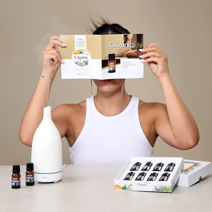 Cliganic Organic Aromatherapy Essential Oils Gift Set (Top 8), 100% Pure - Peppermint, Lavender, Eucalyptus, Tea Tree, Lemongrass, Rosemary, Frankincense & Orange - Bloomnest