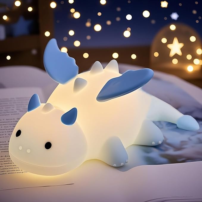 Dragon Night Light, Cute Baby Dragon Gifts, Soft Silicone Lamp with 3 Level Warm Light and RGB Changing, Breastfeeding Nursery Portable Kawaii Bedside Lamp for Baby, Toddler, Boys and Girls - Bloomnest