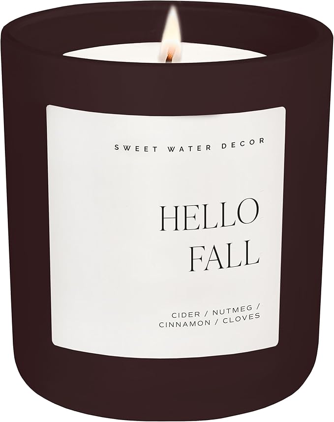 Sweet Water Decor Hello Fall Candle, Large 15oz Jar, Non-Toxic Soy Blend Wax Scented with Apple Cider & Spice, Long-Lasting Autumn Candle, Fall, Halloween & Thanksgiving Gift for Women, 70+ Hour Burn - Bloomnest